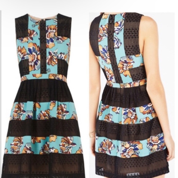 BCBGMAXAZRIA Cecile Floral Blocked Dress with lace - Picture 2 of 12